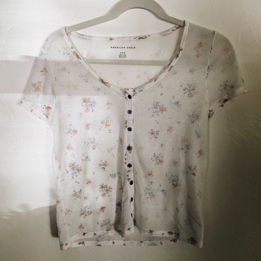 AE Cropped Waffle Cotton Tee